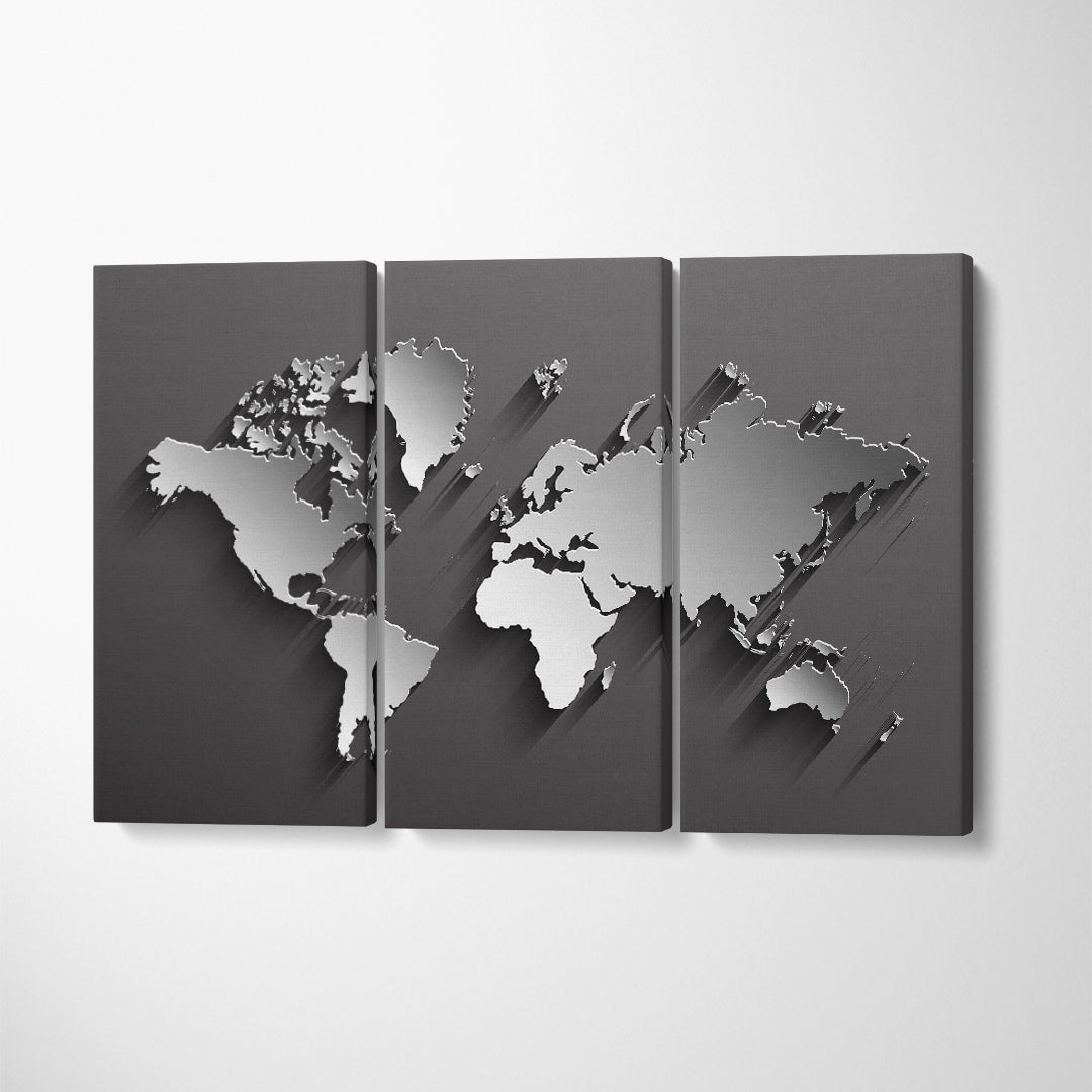 Minimalist World Map Canvas Print ArtLexy 3 Panels 36"x24" inches 