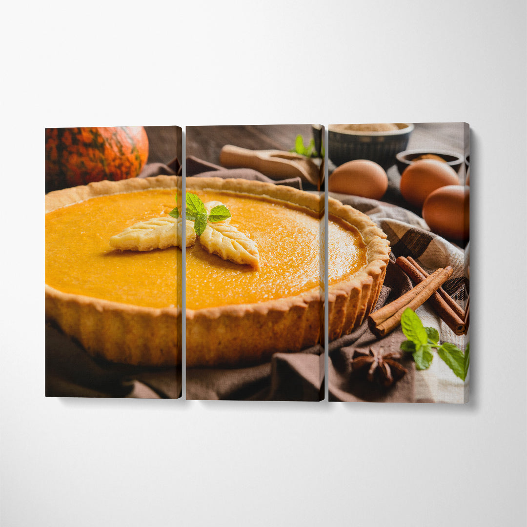 Traditional American Pumpkin Pie Canvas Print ArtLexy 3 Panels 36"x24" inches 
