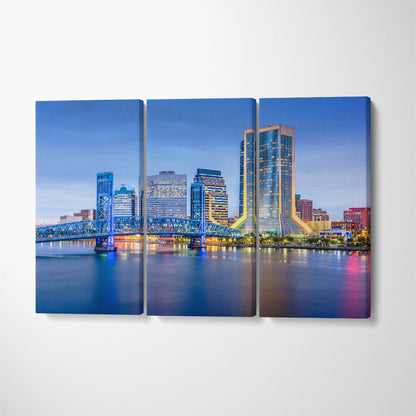 Jacksonville Florida Skyline at Dusk Canvas Print ArtLexy 3 Panels 36"x24" inches 