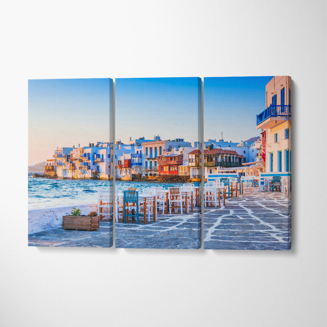 Mykonos at Sunset Greece Canvas Print ArtLexy 3 Panels 36"x24" inches 