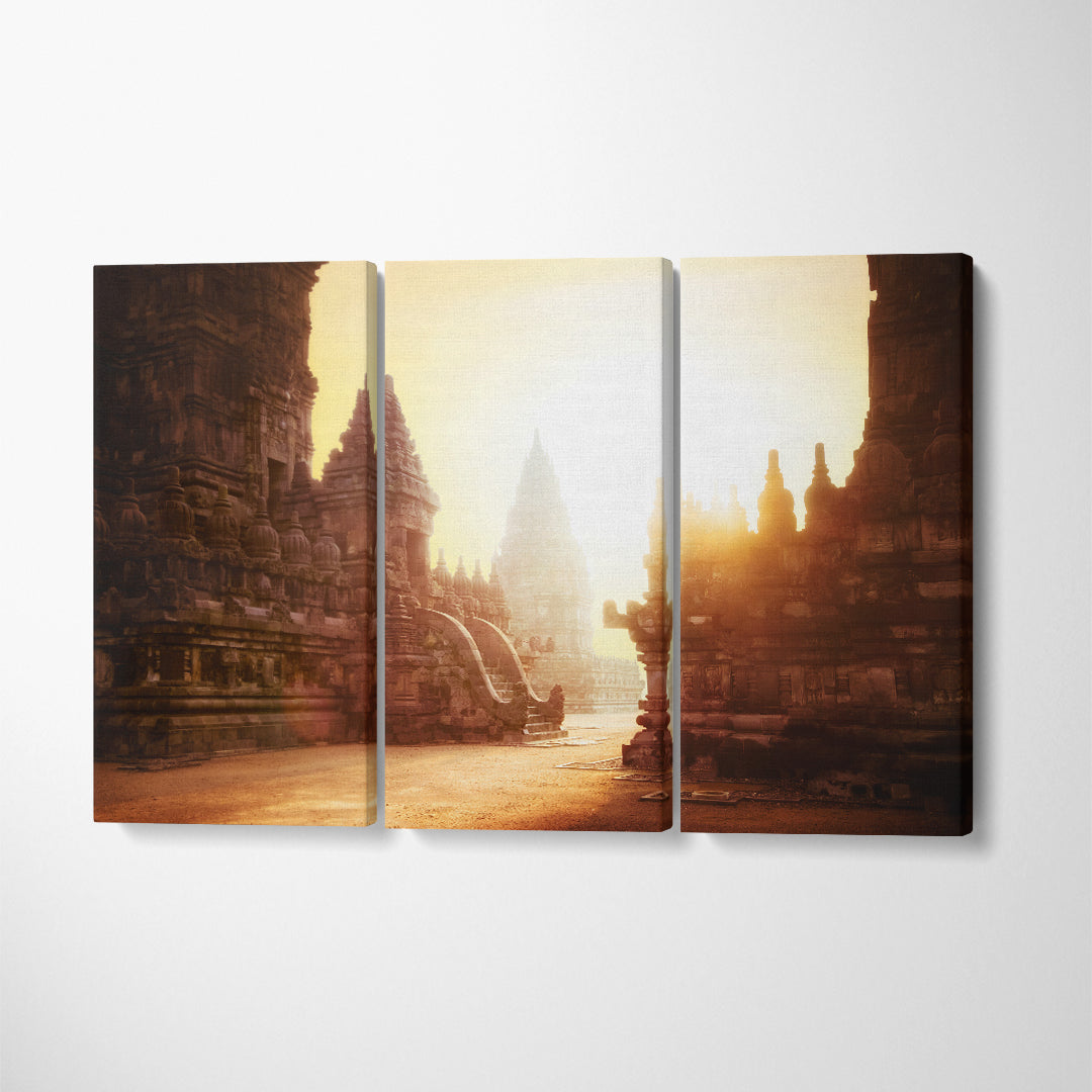 Prambanan Temple Java Island Indonesia Canvas Print ArtLexy 3 Panels 36"x24" inches 