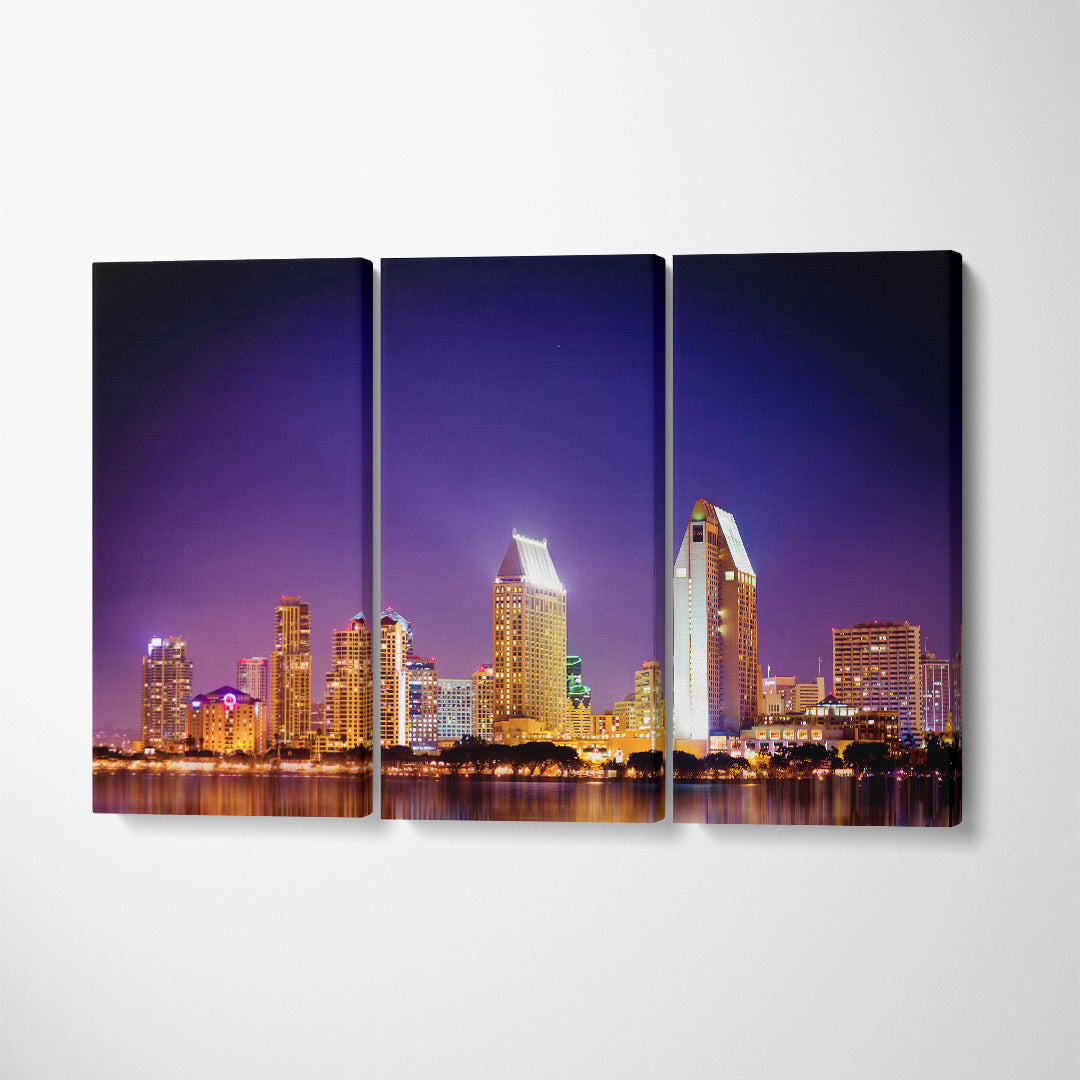 San Diego Skyline California Canvas Print ArtLexy 3 Panels 36"x24" inches 