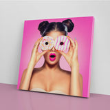 Funny Girl with Donuts Canvas Print ArtLexy   