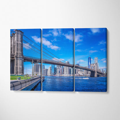 Brooklyn Bridge in front of Manhattan New York Canvas Print ArtLexy 3 Panels 36"x24" inches 