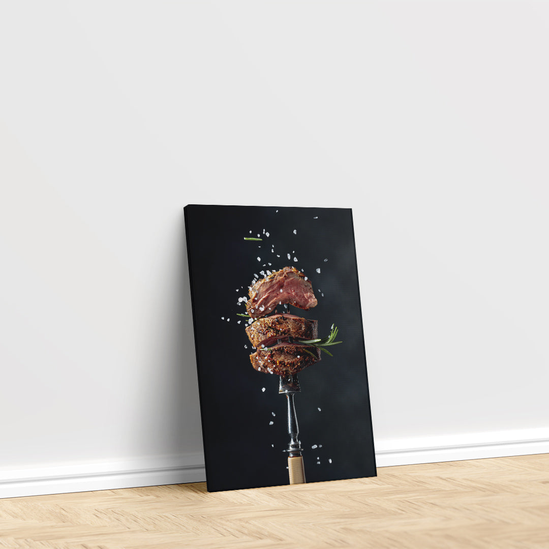 Beef Steak on Fork Canvas Print ArtLexy   