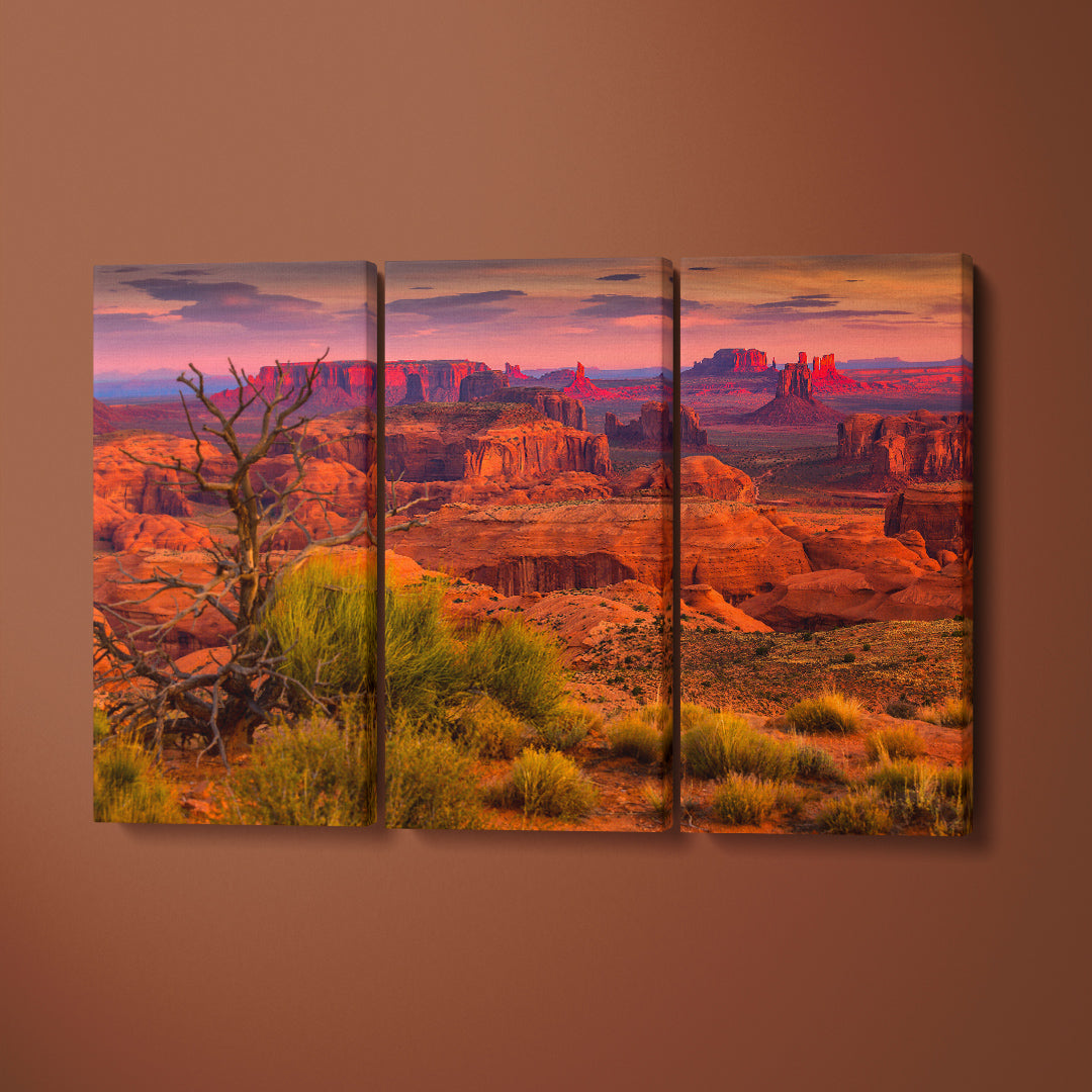 Hunts Mesa Monument Valley Arizona Canvas Print ArtLexy 3 Panels 36"x24" inches 