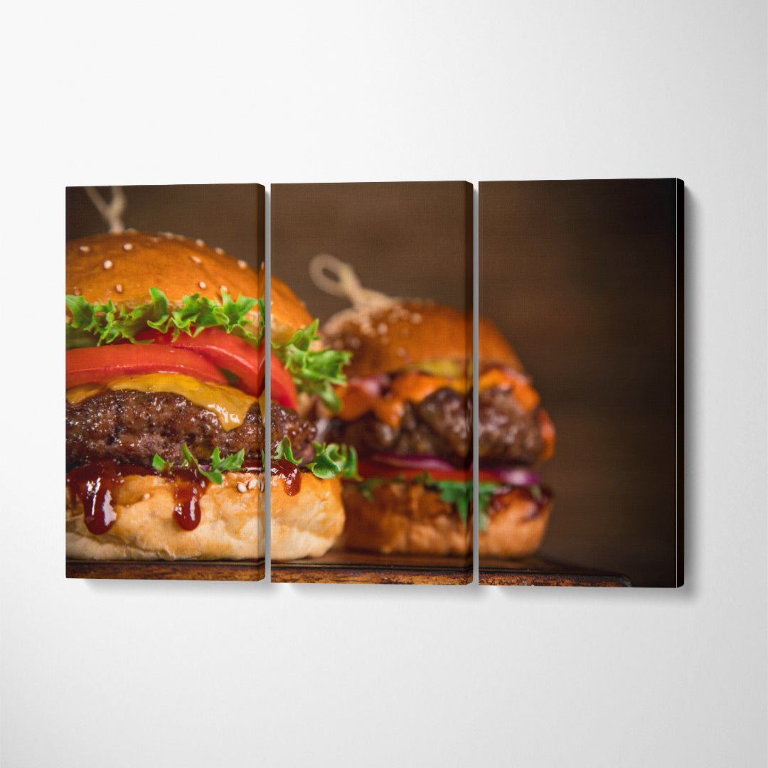 Tasty Burgers Canvas Print ArtLexy 3 Panels 36"x24" inches 