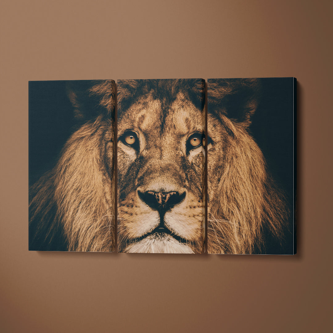 African Lion Portrait Canvas Print ArtLexy 3 Panels 36"x24" inches 