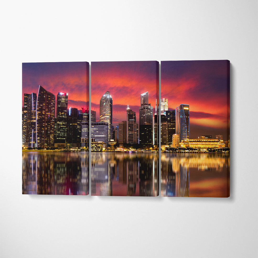 Marina Bay Singapore Skyscrapers Canvas Print ArtLexy 3 Panels 36"x24" inches 