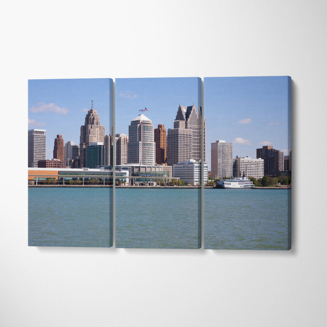 Detroit Skyline Canvas Print ArtLexy 3 Panels 36"x24" inches 