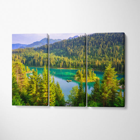 Alpine Caumasee Lake in Flims Swiss Alps Switzerland Canvas Print ArtLexy 3 Panels 36"x24" inches 