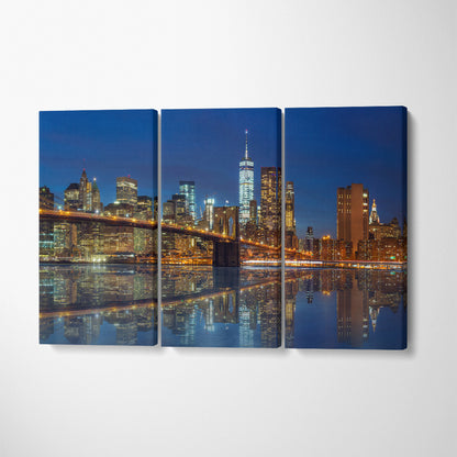 New York Manhattan Skyline with Brooklyn Bridge Canvas Print ArtLexy 3 Panels 36"x24" inches 