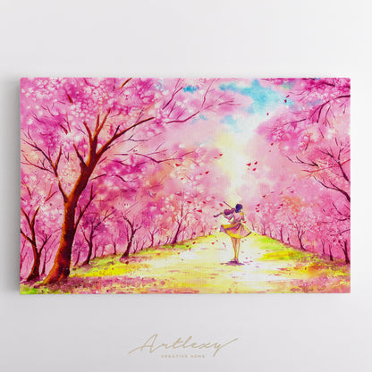 Landscape with Violinist and  Blooming Cherry Trees Canvas Print ArtLexy   