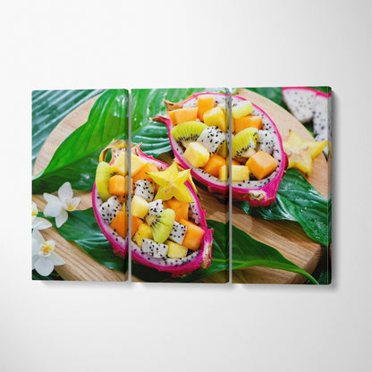 Exotic Fruit Salad in Dragon Fruit Canvas Print ArtLexy 3 Panels 36"x24" inches 