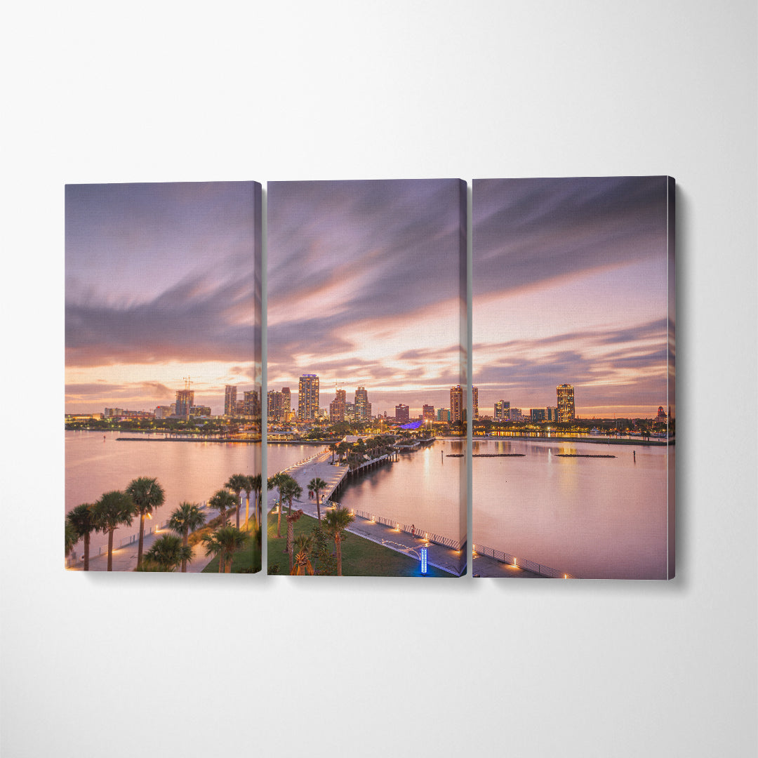 City Skyline St. Petersburg Florida on the Bay Canvas Print ArtLexy 3 Panels 36"x24" inches 