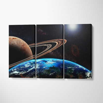 Exoplanet and Exomoon Canvas Print ArtLexy 3 Panels 36"x24" inches 