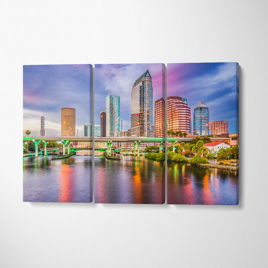 Tampa Skyline Florida USA Canvas Print ArtLexy 3 Panels 36"x24" inches 