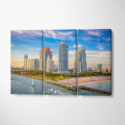 South Beach Miami Florida Canvas Print ArtLexy 3 Panels 36"x24" inches 