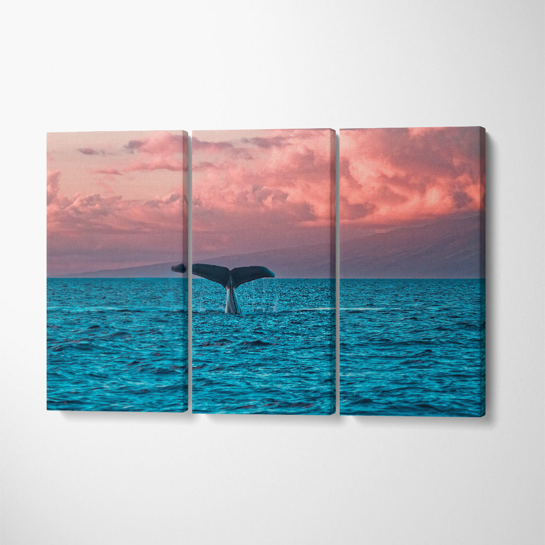 Humpback Whale During Sunset Maui Canvas Print ArtLexy 3 Panels 36"x24" inches 