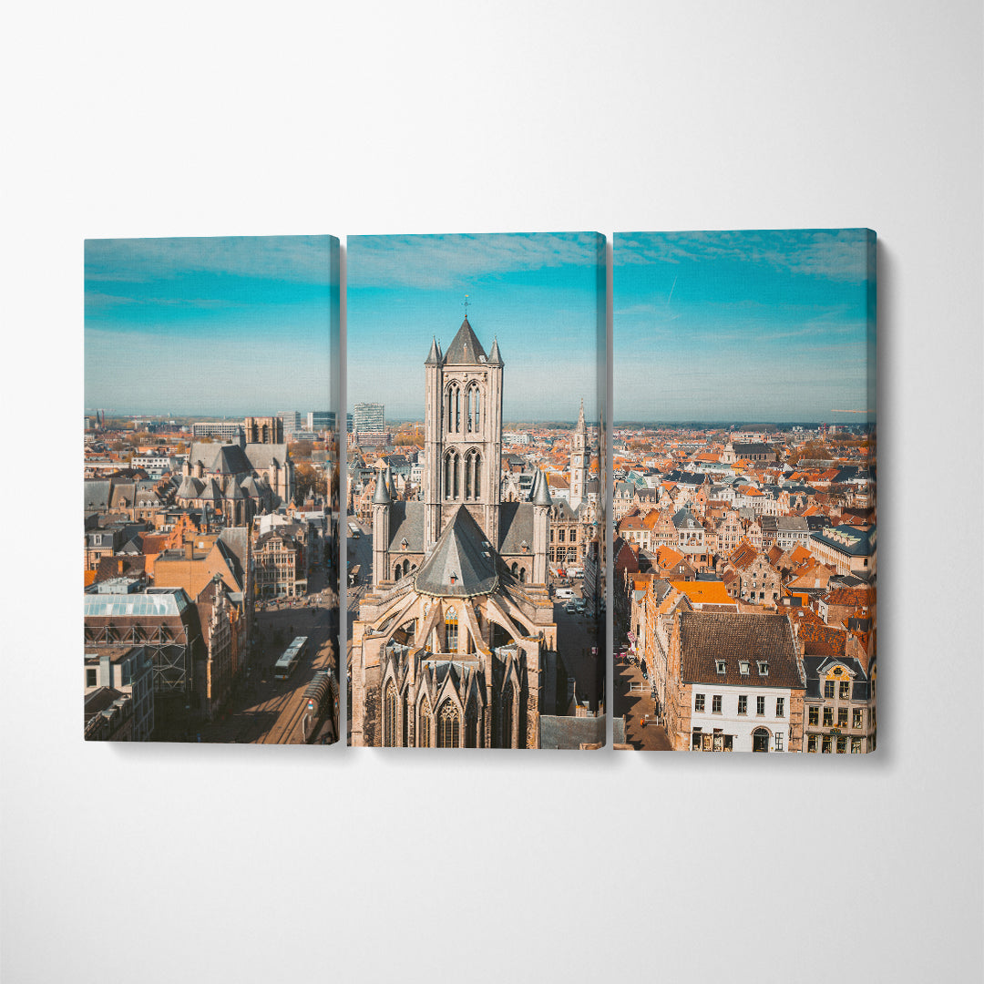 Historic City of Ghent Belgium Canvas Print ArtLexy 3 Panels 36"x24" inches 
