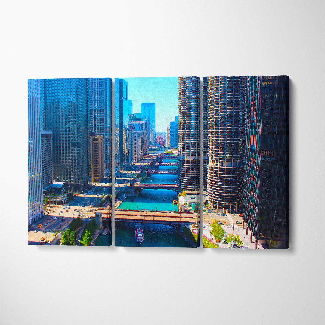 Chicago River Canvas Print ArtLexy 3 Panels 36"x24" inches 