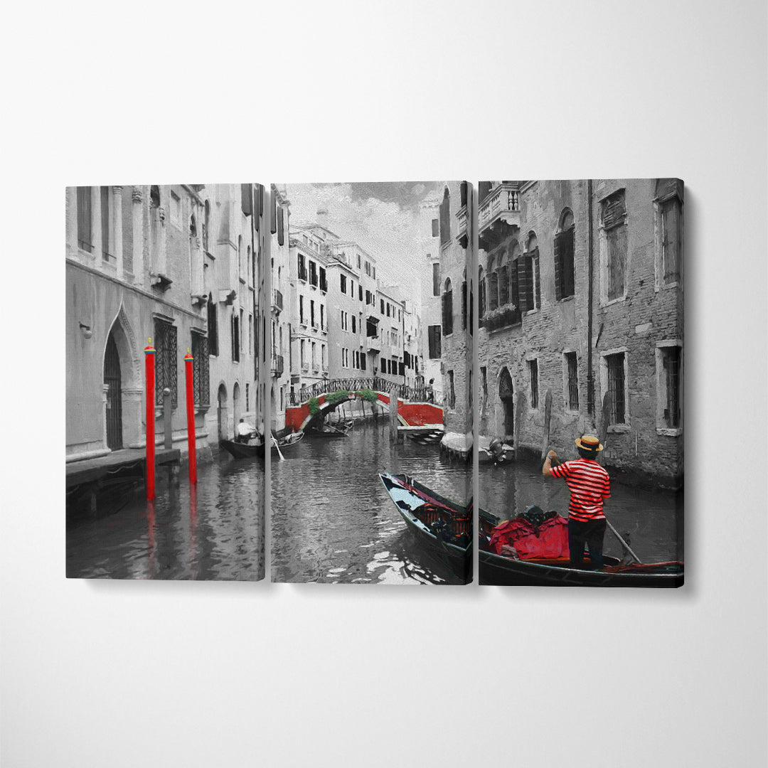 Gondolas in Venice Grand Canal Canvas Print ArtLexy 3 Panels 36"x24" inches 