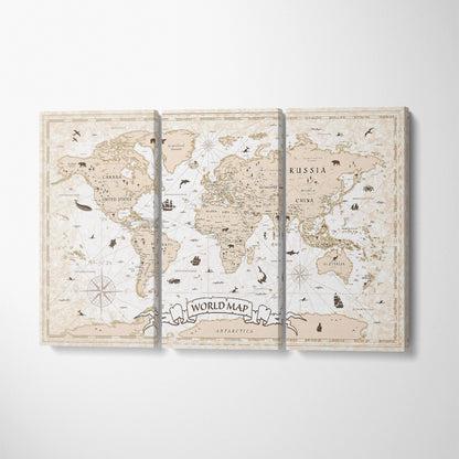 Ancient World Map Canvas Print ArtLexy 3 Panels 36"x24" inches 