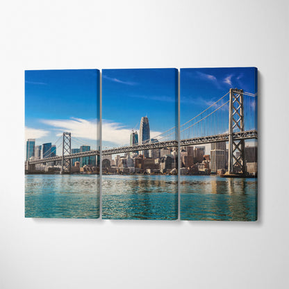 San Francisco and Oakland Bay Bridge Canvas Print ArtLexy 3 Panels 36"x24" inches 
