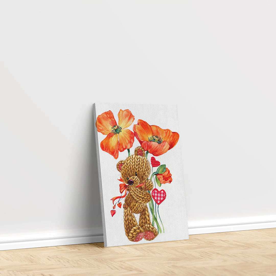 Teddy Bear with Poppy Flowers Canvas Print ArtLexy   