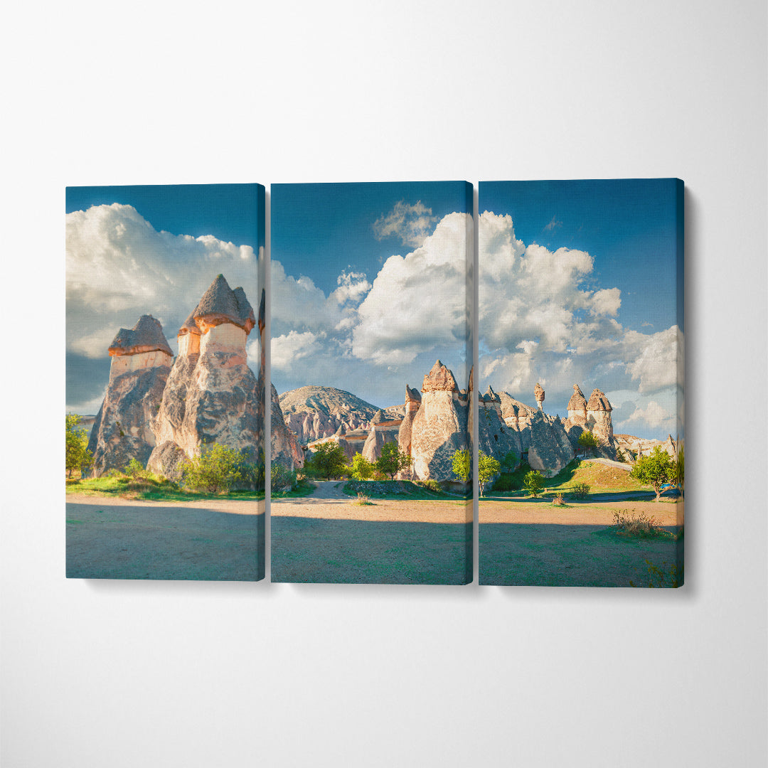 Fungous Forms Sandstone Hills Canyon Cappadocia Canvas Print ArtLexy 3 Panels 36"x24" inches 