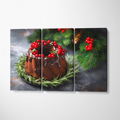 Christmas Chocolate Bundt Cake Canvas Print ArtLexy 3 Panels 36"x24" inches 