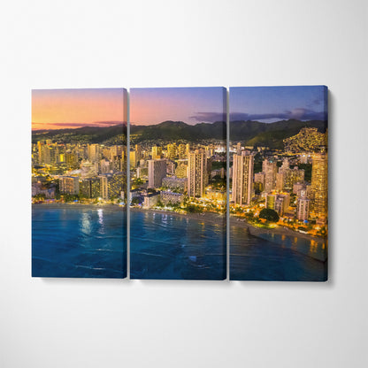 Honolulu Skyline Canvas Print ArtLexy 3 Panels 36"x24" inches 