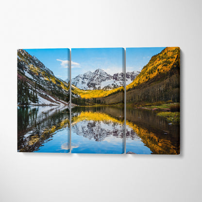 Maroon Bells Peak with Maroon Lake Aspen Colorado Canvas Print ArtLexy 3 Panels 36"x24" inches 