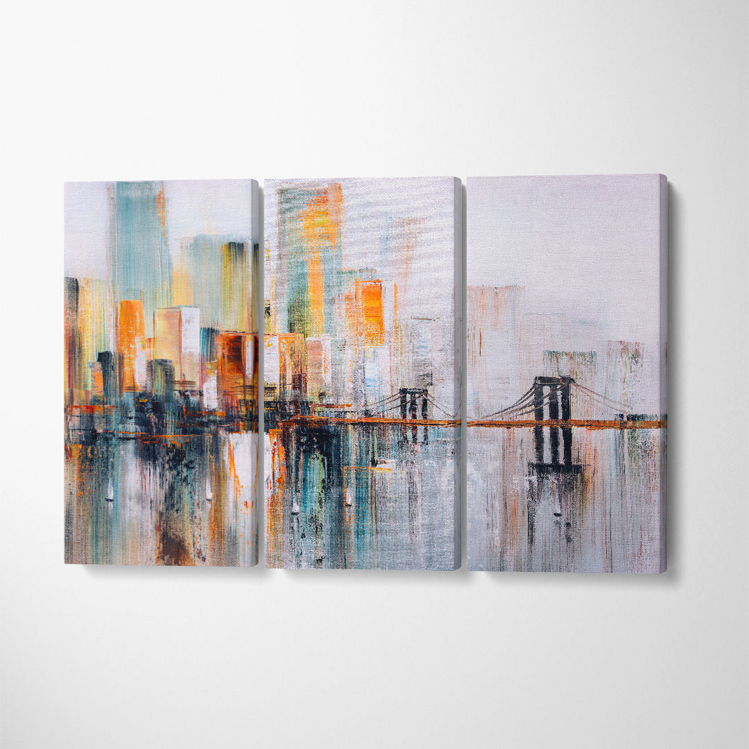 Amazing Abstract Brooklyn Bridge New York Canvas Print ArtLexy 3 Panels 36"x24" inches 