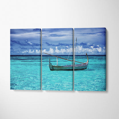 Fishing Boat in Beautiful Clear Ocean Canvas Print ArtLexy 3 Panels 36"x24" inches 
