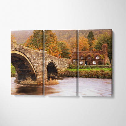 Autumn Llanrwst North Wales Canvas Print ArtLexy 3 Panels 36"x24" inches 