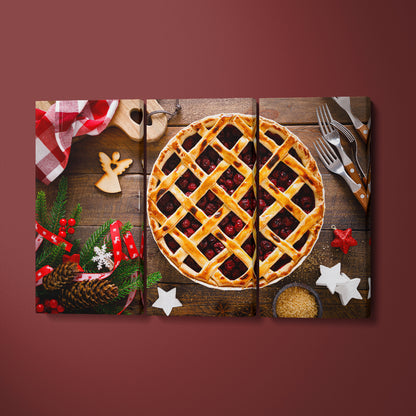 American Christmas Cherry Pie Canvas Print ArtLexy 3 Panels 36"x24" inches 