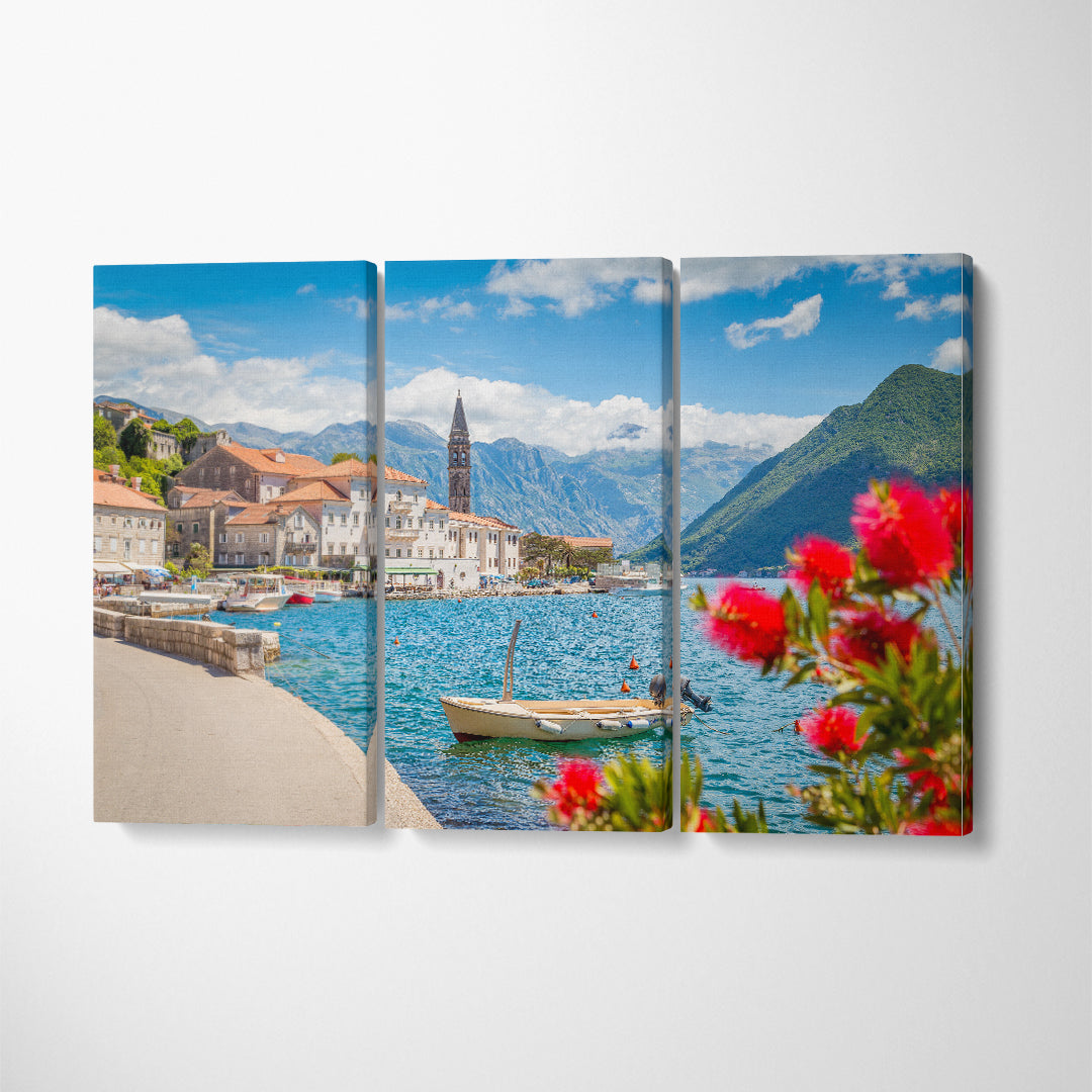 Perast Town in Bay of Kotor Montenegro Canvas Print ArtLexy 3 Panels 36"x24" inches 