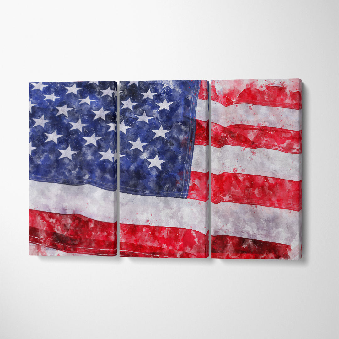 Creative Abstract American Flag Canvas Print ArtLexy 3 Panels 36"x24" inches 
