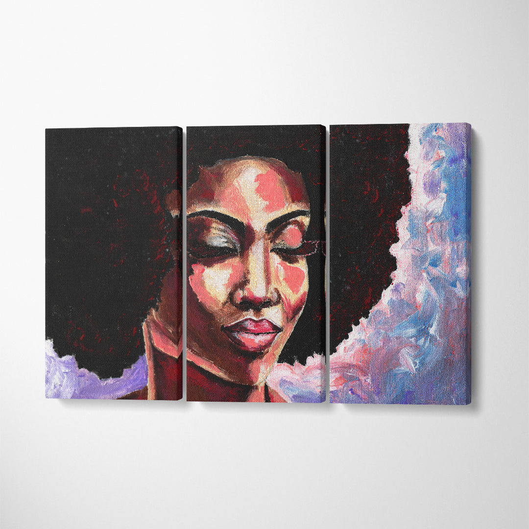 African Woman Portrait in Street Style Canvas Print ArtLexy 3 Panels 36"x24" inches 