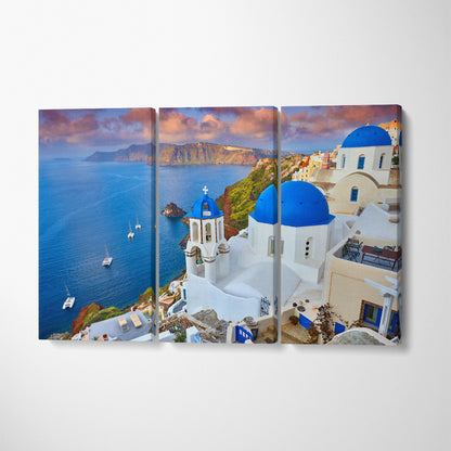 Fira Town Santorini Island Greece Canvas Print ArtLexy 3 Panels 36"x24" inches 