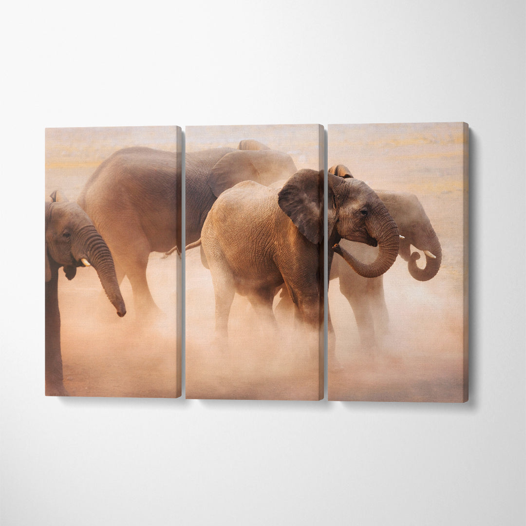 Herd of Elephants in Desert Canvas Print ArtLexy   
