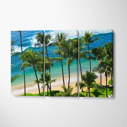 Hawaii Beach with Palm Trees Canvas Print ArtLexy 3 Panels 36"x24" inches 