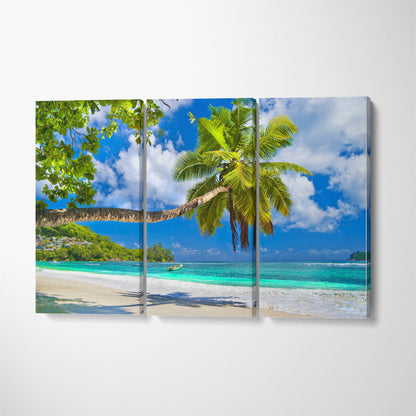 Beautiful Beach Seychelles Canvas Print ArtLexy 3 Panels 36"x24" inches 