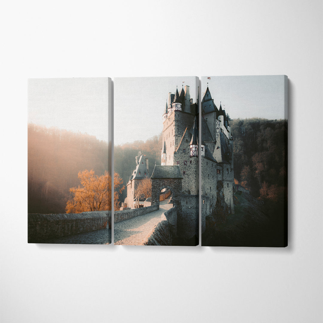 Beautiful Eltz Castle at Sunrise Germany Canvas Print ArtLexy 3 Panels 36"x24" inches 