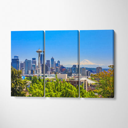 Seattle Downtown Skyline Washington Canvas Print ArtLexy 3 Panels 36"x24" inches 
