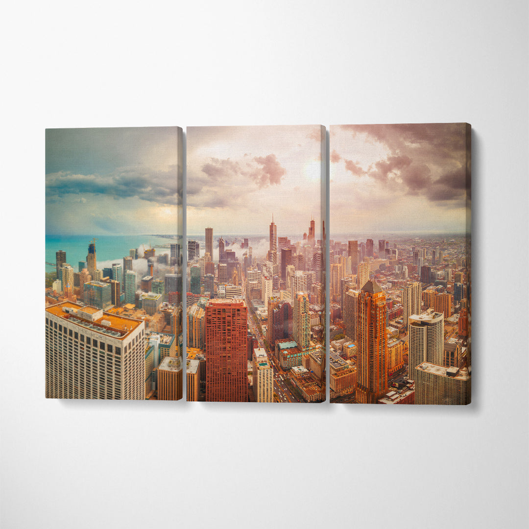 Chicago Illinois USA Downtown Skyline Canvas Print ArtLexy 3 Panels 36"x24" inches 