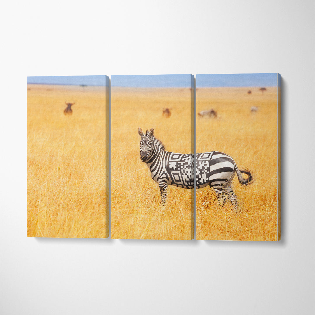 Zebra with QR Code Canvas Print ArtLexy 3 Panels 36"x24" inches 