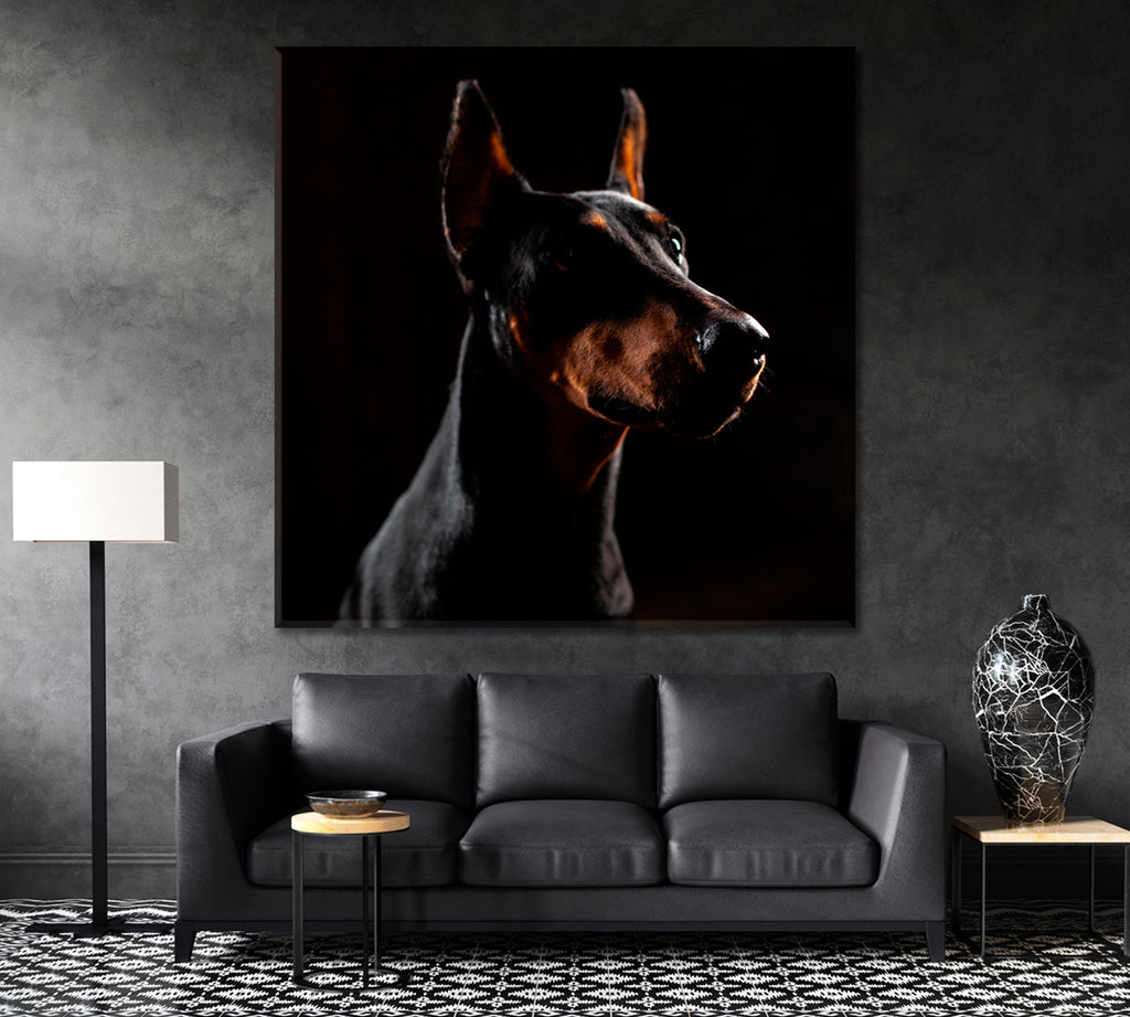 Doberman Dog Portrait Canvas Print ArtLexy 1 Panel 12"x12" inches 