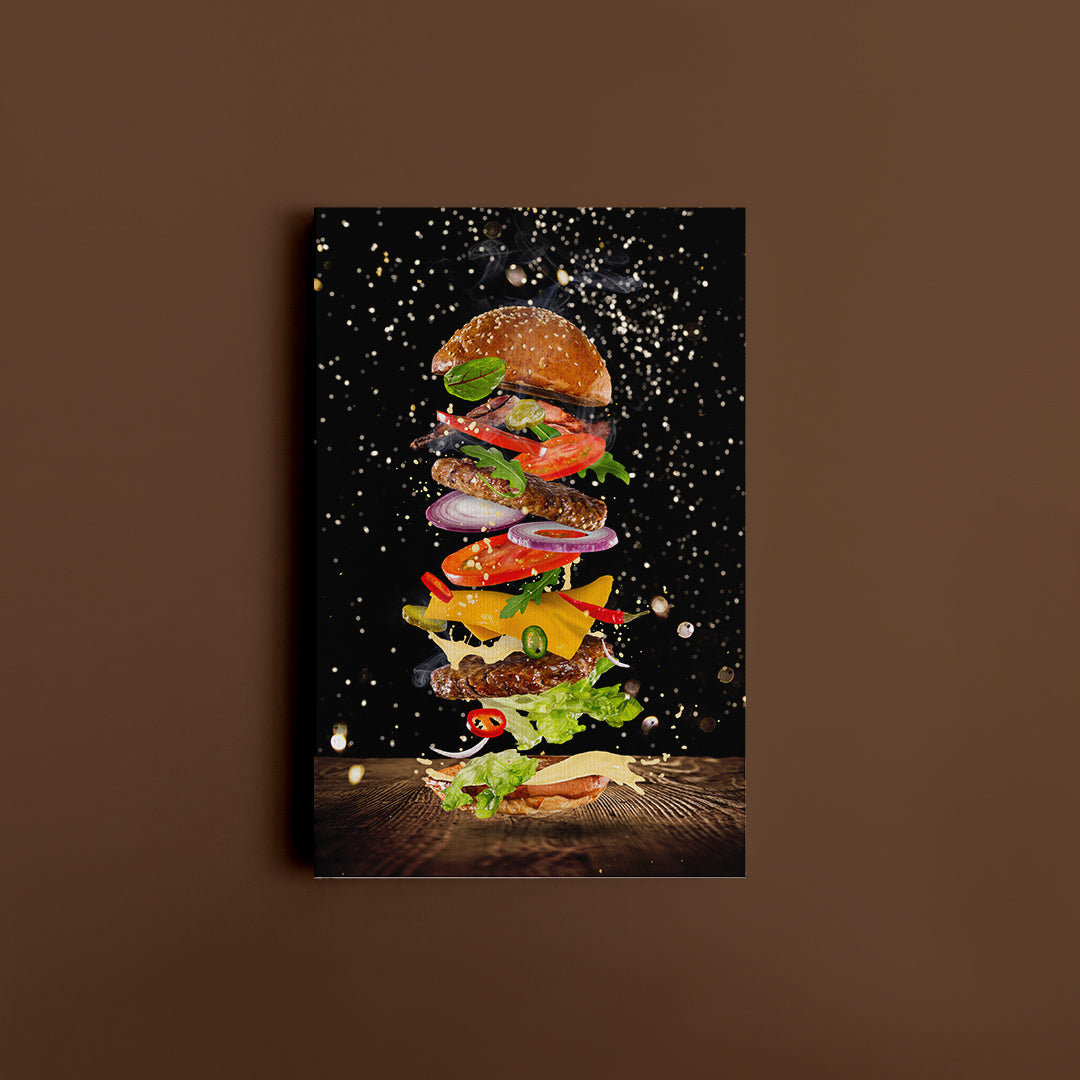 Flying Burger Ingredients Canvas Print ArtLexy   